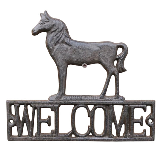 Welcome Cast Iron Horse Sign Vintage Country - Equestrian Wall Decor 20.5x18cm