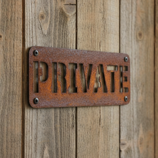 Custom One Word Sign Private Shop Property Farm - Rusty Metal - Aussie Made
