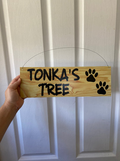 Dog Kennel Sign Custom Personalised - Dark Timber Wood Look Paw