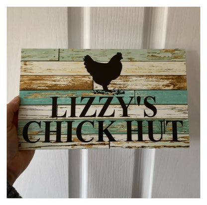 Chicken Hen Custom Personalised Sign Rustic Blue