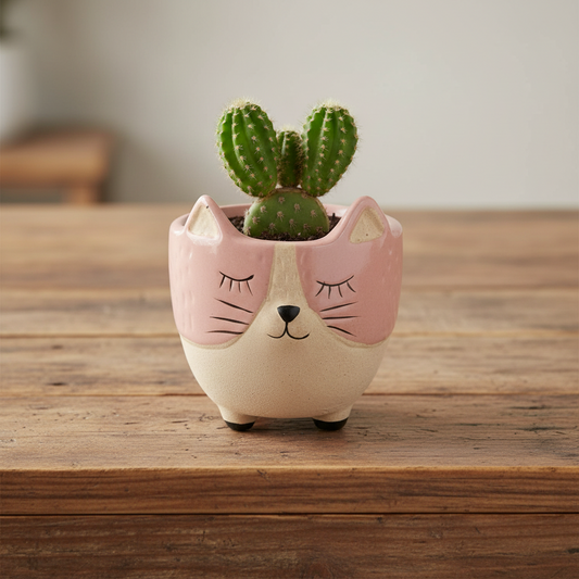 Pink Cat Kitty Planter Pot | Ceramic Plant Pot 7x4.5cm