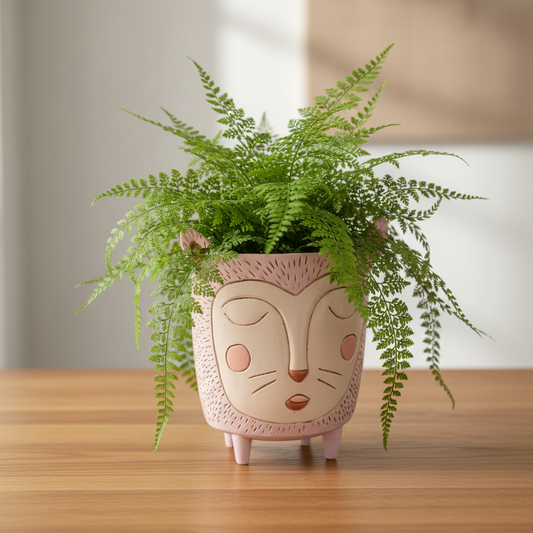 Cat Pink Plant Pot Resin Hand Painted | Pink Kitty Planter 16x12cm