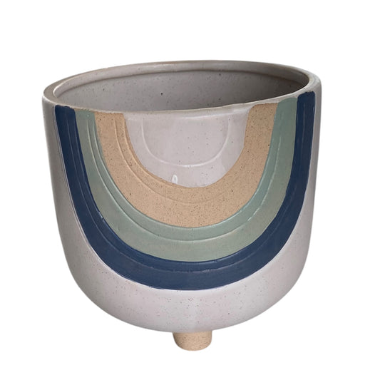 Rainbow Plant Pot Planter | Blue Aqua Cream & White Ceramic Pot