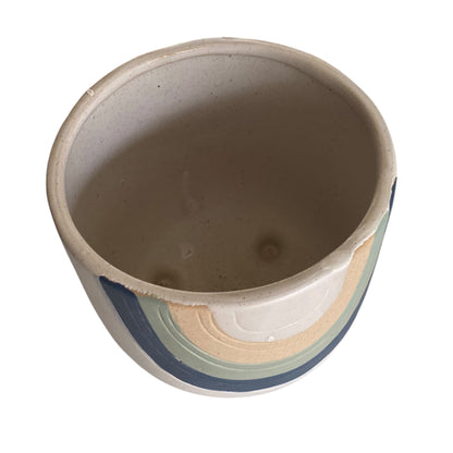 Rainbow Plant Pot Planter | Blue Aqua Cream & White Ceramic Pot