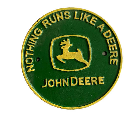 John Deere Cast Iron Sign | Vintage Antique Man Cave & Shed Decor 19.5cm