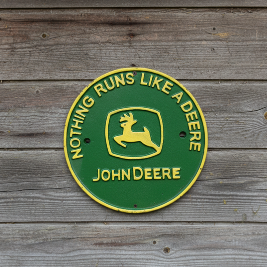 John Deere Cast Iron Sign | Vintage Antique Man Cave & Shed Decor 19.5cm