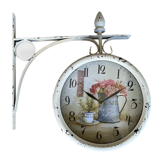 Hanging Post Wall Clock | Jardin Des Fleurs Vintage Shabby Chic Café 31x33cm