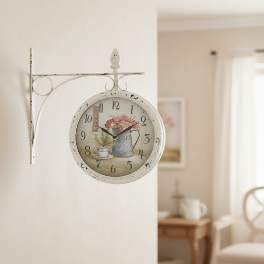 Hanging Post Wall Clock | Jardin Des Fleurs Vintage Shabby Chic Café 31x33cm