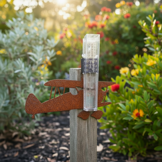 Rain Gauge Biplane Aeroplane Vintage - Stake or Wall Mount - Aussie Made