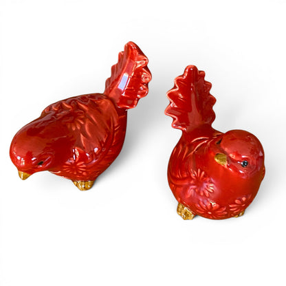 Red Bird Ornament Set of 2 | Ceramic Garden Farmhouse Decor