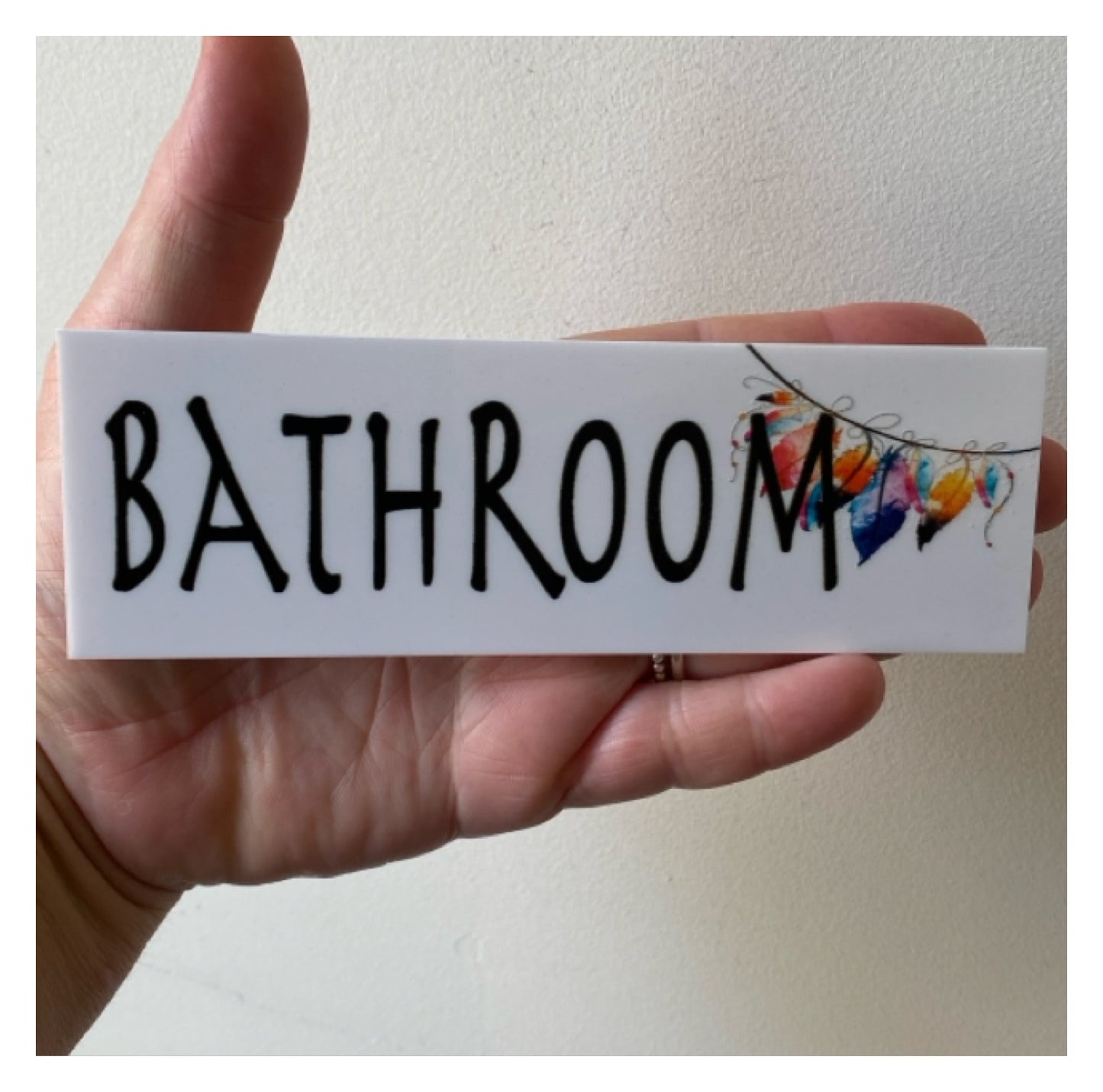 Boho Feather Toilet Laundry Bathroom Door Sign