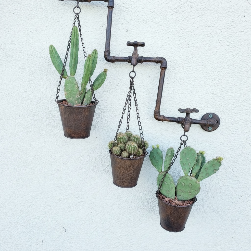Rustic Wall Faucet Tap Pipes Retro Vintage Set of 3 Planter Pots