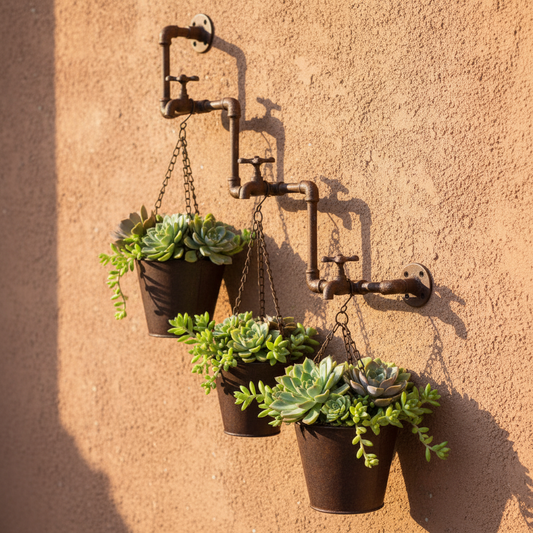 Rustic Wall Faucet Tap Pipes Retro Vintage Set of 3 Planter Pots