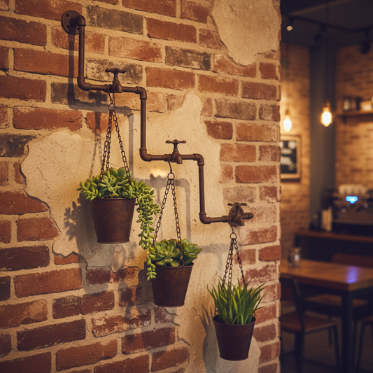 Rustic Wall Faucet Tap Pipes Retro Vintage Set of 3 Planter Pots
