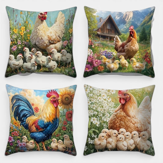 Cushion Cover Chicken Hen Rooster Set of 4 | Polyester | 5 Sizes