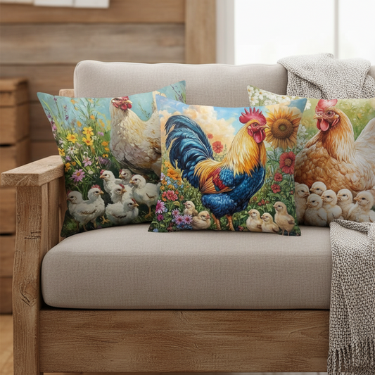Cushion Cover Chicken Hen Rooster Set of 4 | Polyester | 5 Sizes