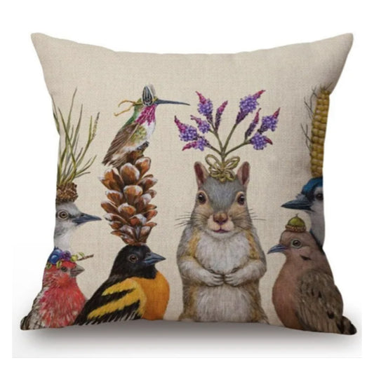 Cushion Cover Bird Squirrel Retro - The Renmy Store Homewares & Gifts 