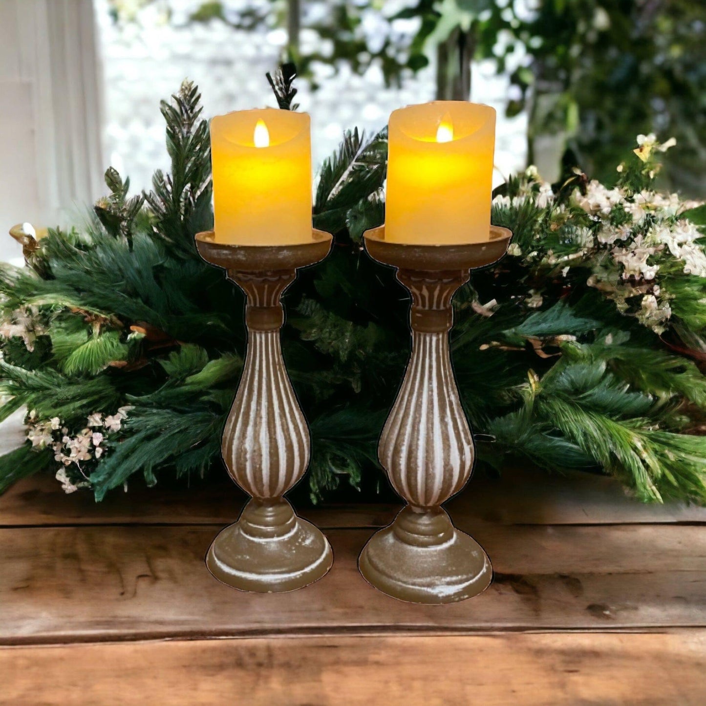 Candle Holder Pillar Rustic Set of 2 - The Renmy Store Homewares & Gifts 