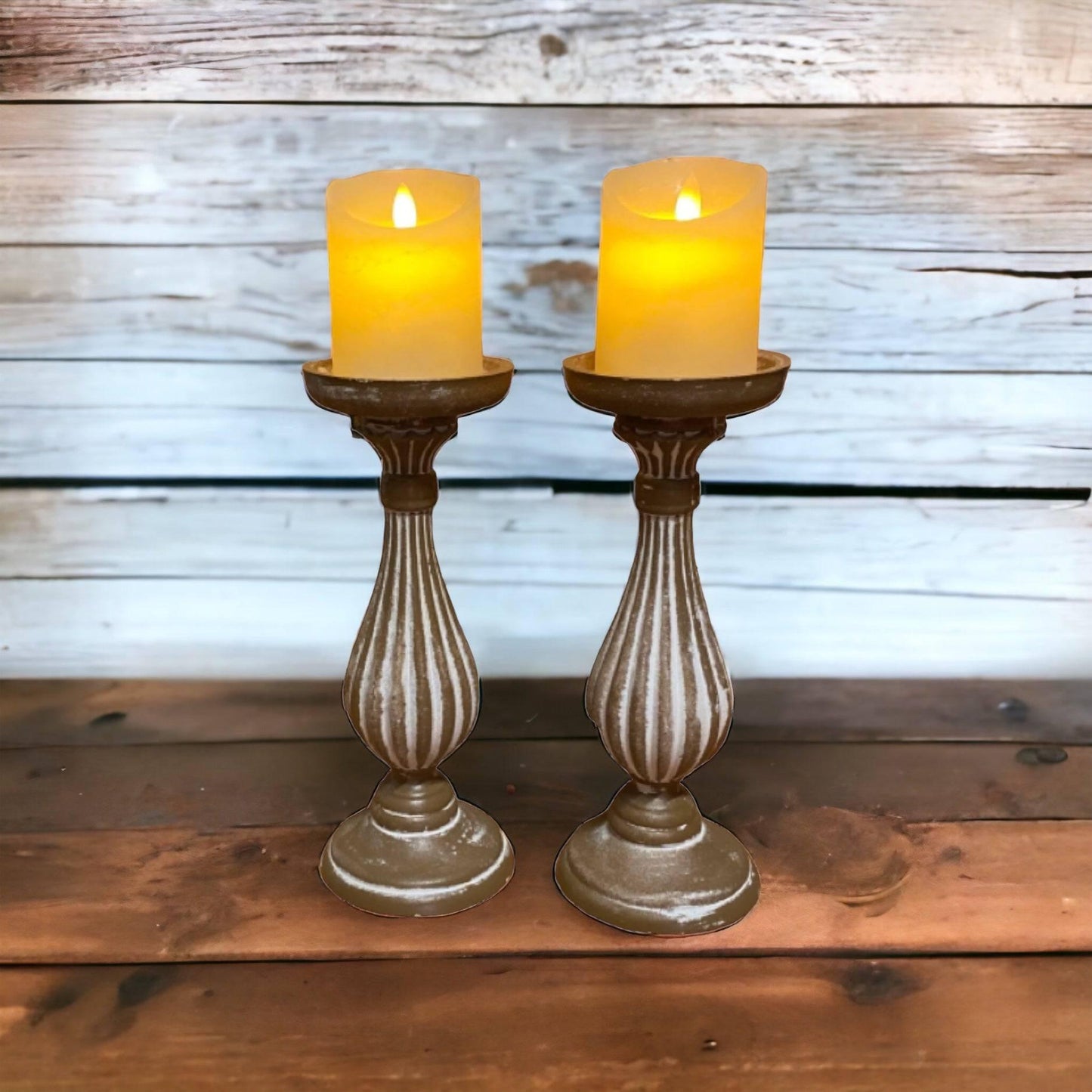 Candle Holder Pillar Rustic Set of 2 - The Renmy Store Homewares & Gifts 