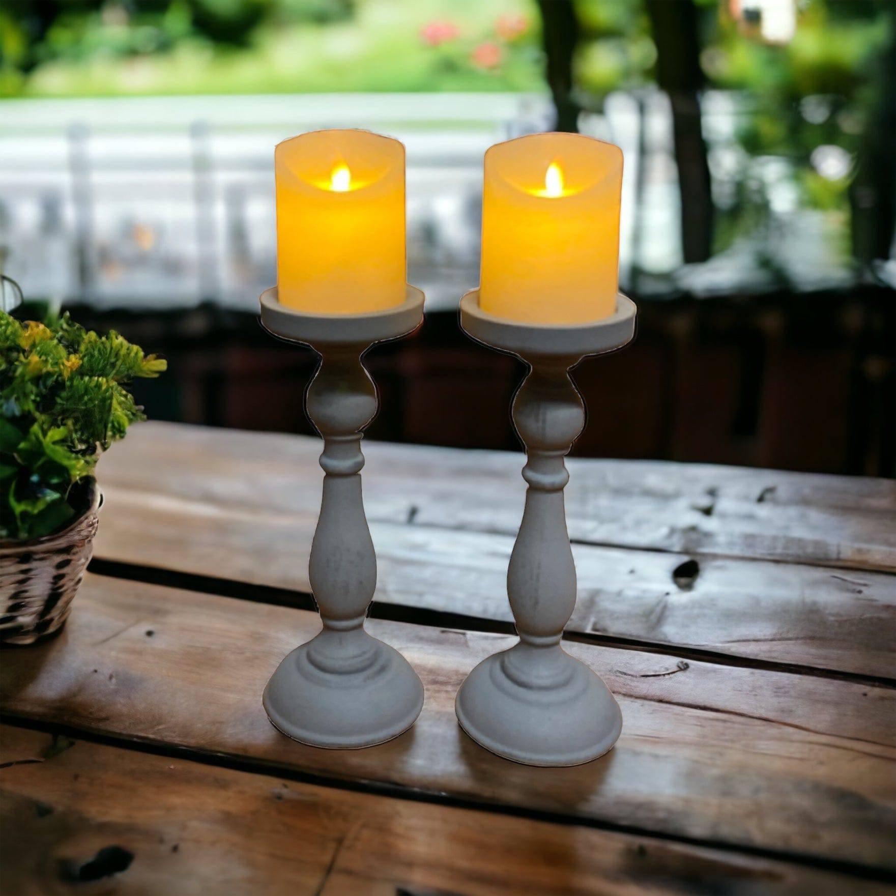 Candle Holder Pillar Set of 2 Vintage Grey - The Renmy Store Homewares & Gifts 