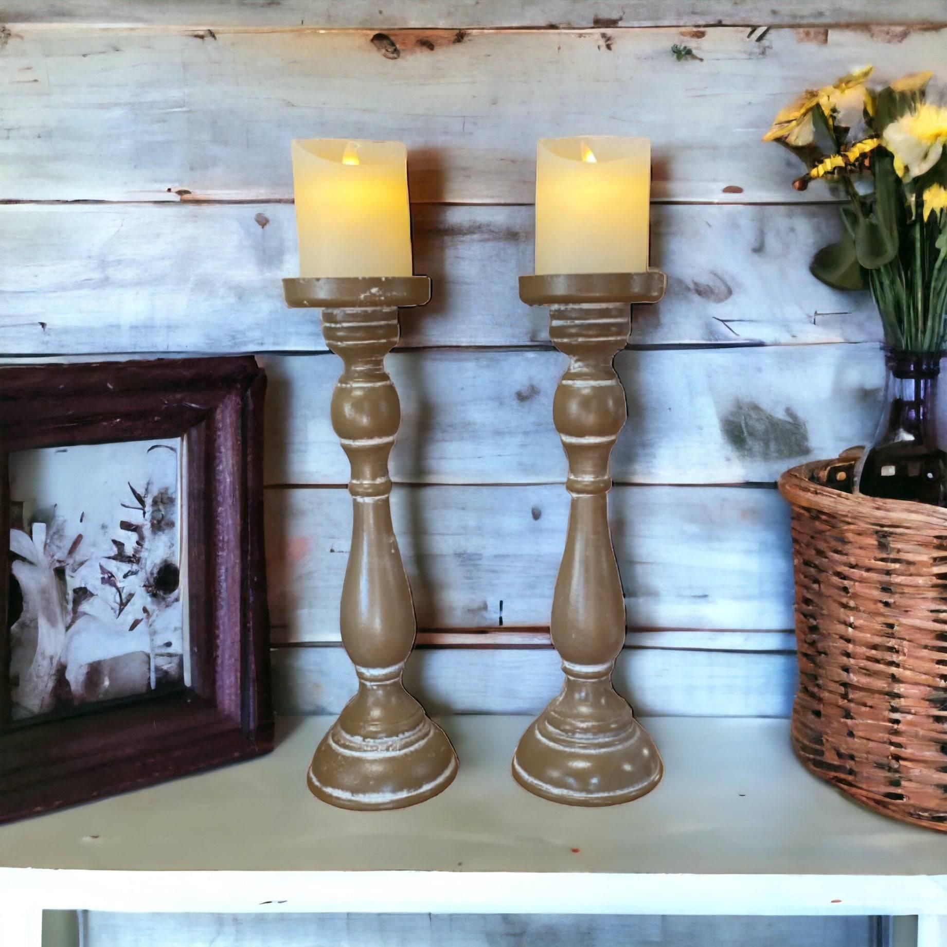 Candle Holder Pillar Natural Set of 2 - The Renmy Store Homewares & Gifts 