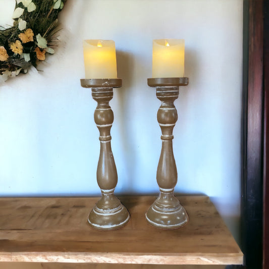 Candle Holder Pillar Natural Set of 2 - The Renmy Store Homewares & Gifts 