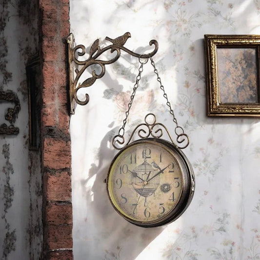 Clock Wall Double Sided Hanging Antique Outdoor Bird Vintage Retro
