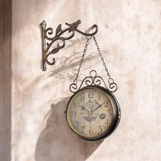 Clock Wall Double Sided Hanging Antique Outdoor Bird Vintage Retro