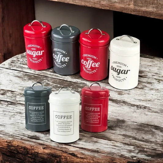 Canister Jar Coffee Tea Sugar Metal Retro