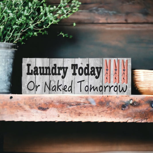 Laundry Today Naked Tomorrow White Wash Sign