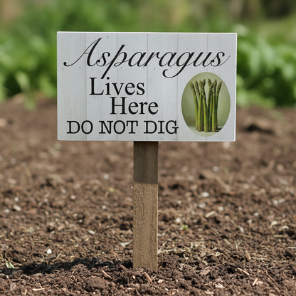 Asparagus Lives Here Do Not Dig Garden Sign | Veggie Patch Signage Aussie Made