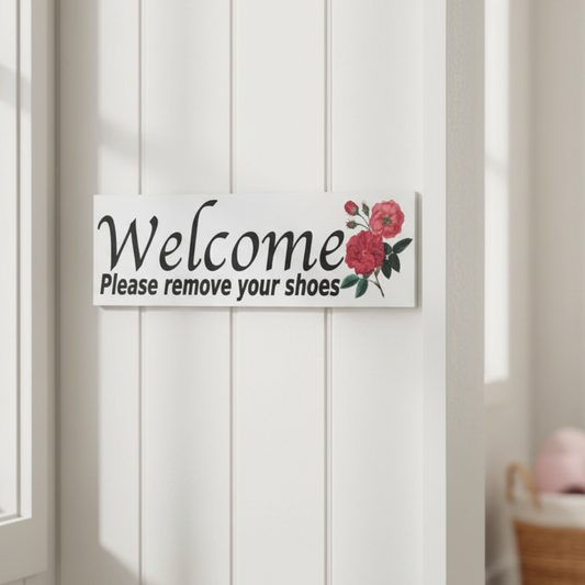 Welcome Please Remove Your Shoes Rose Sign | Acrylic Aussie Made