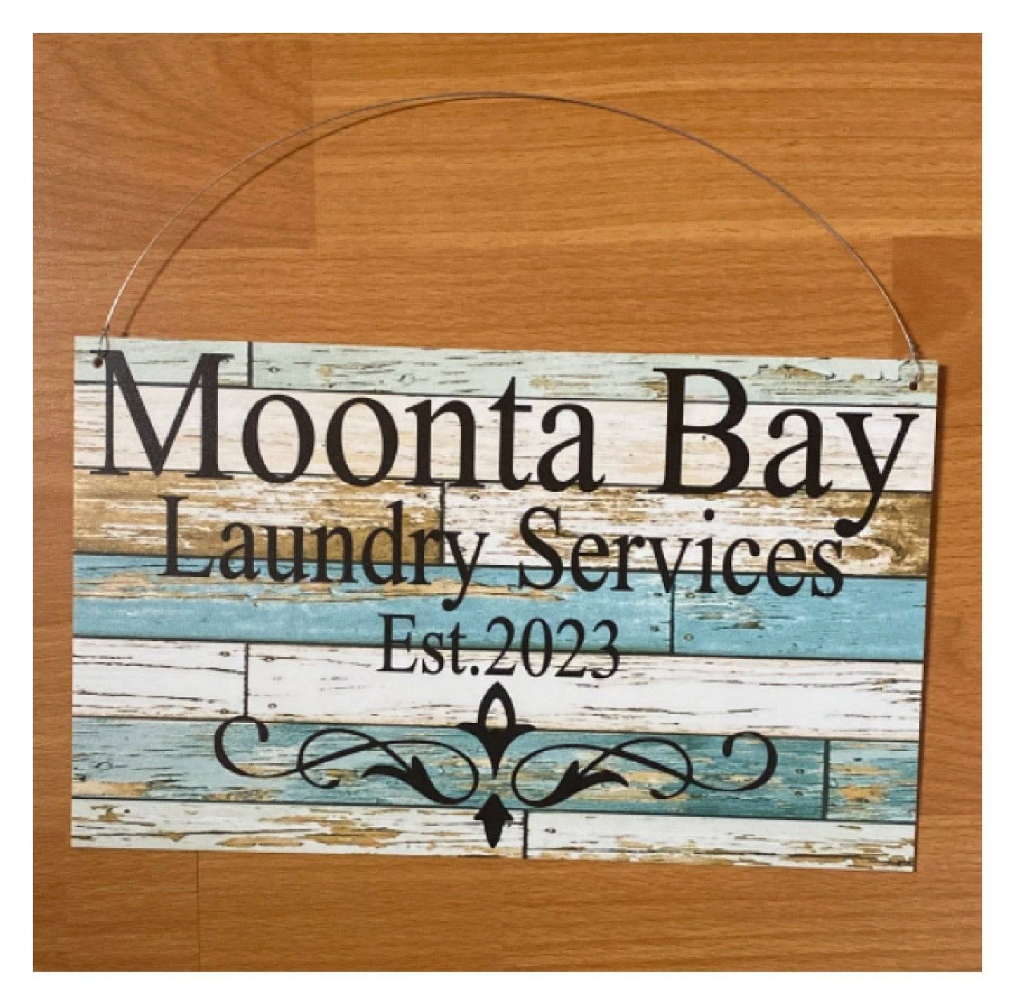 Custom Personalised Blue Timber Look Sign - The Renmy Store Homewares & Gifts 