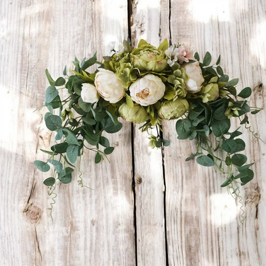 Wreath White Green Floral Artificial Door Home Decor