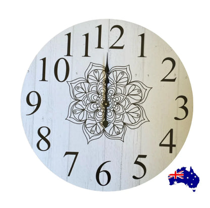 Clock Wall Wooden Mandala 30cm or 60cm Aussie Made