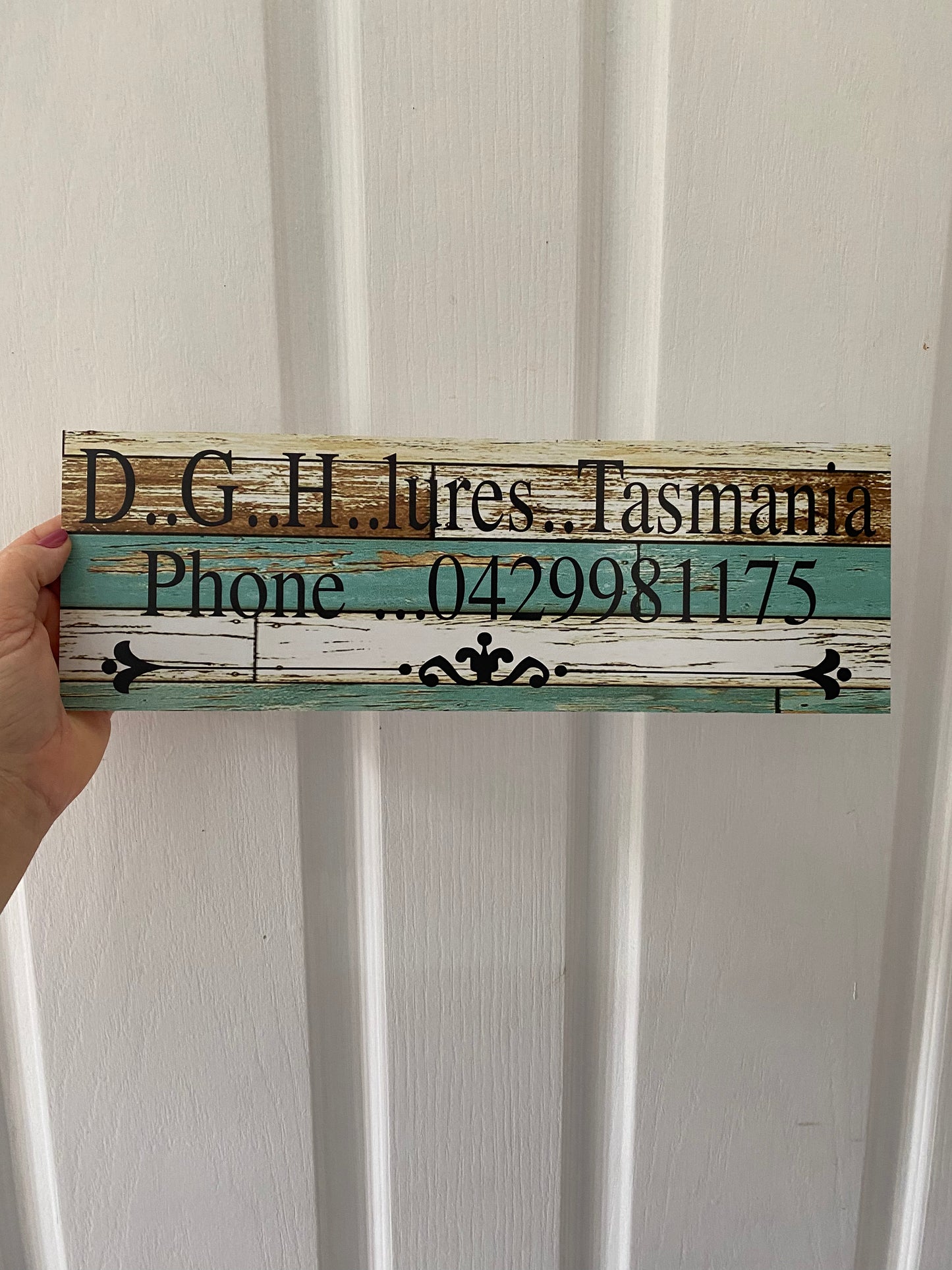 Custom Personalised Rustic Blue Sign Timber Look Aussie Made