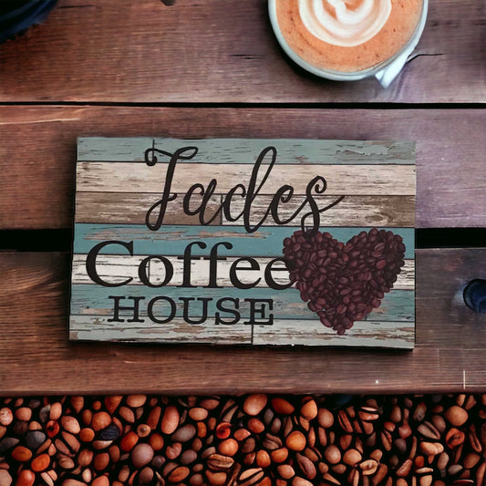 Coffee House Cafe Blue  Vintage Custom Sign - The Renmy Store Homewares & Gifts 
