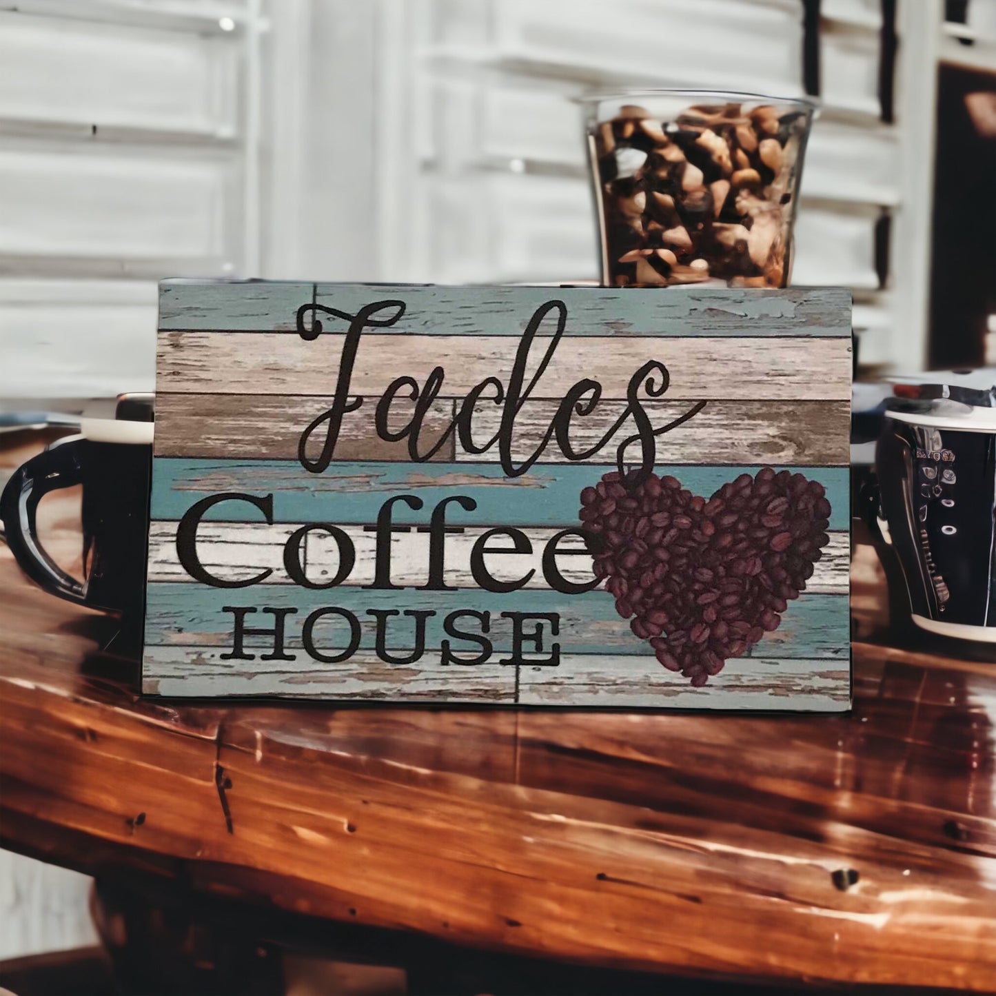 Coffee House Cafe Blue Your Name Vintage Custom Sign