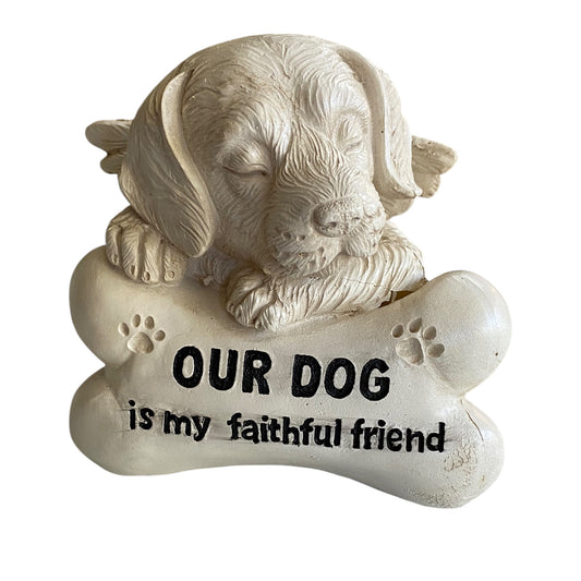 Angel Wings Pet Memorial Statue | Our Dog Is My Faithful Friend | Resin Dog Garden Memorial Gift