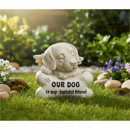 Angel Wings Pet Memorial Statue | Our Dog Is My Faithful Friend | Resin Dog Garden Memorial Gift