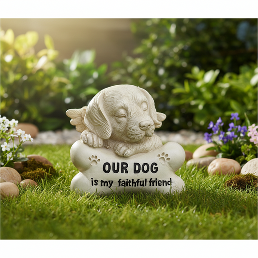 Angel Wings Pet Memorial Statue | Our Dog Is My Faithful Friend | Resin Dog Garden Memorial Gift