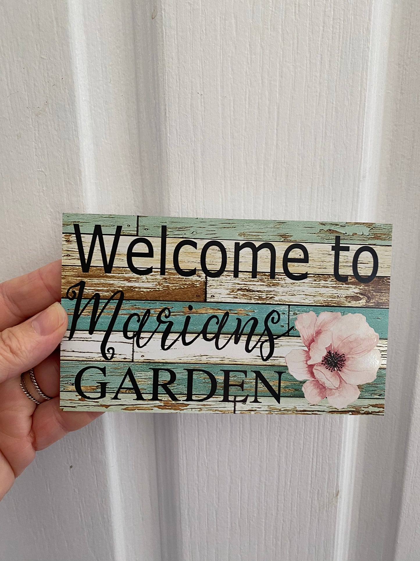 Personalised Garden Sign - Blue White Flower - Australian