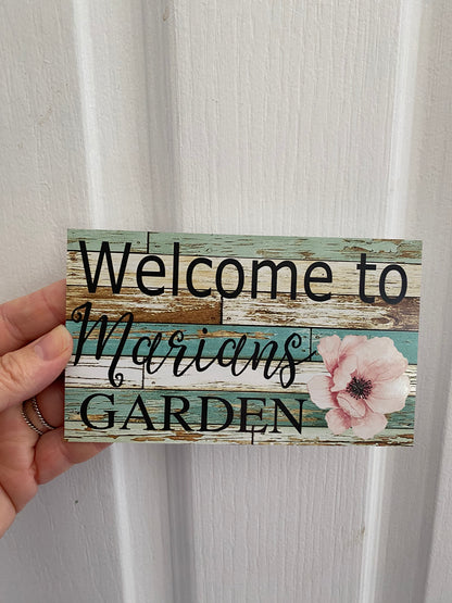 Personalised Garden Sign - Blue White Flower - Australian