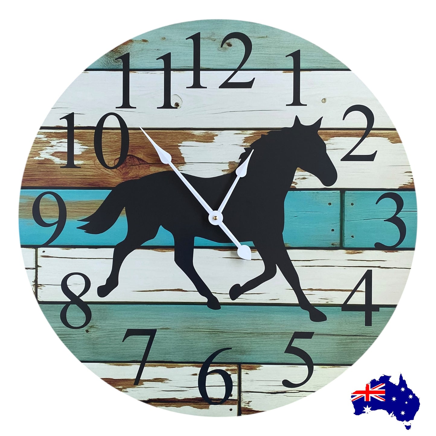Horse Farmhouse Wall Clock 30cm 60cm - Aussie Made