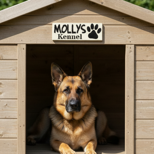 Dog Kennel Sign Custom Personalised - Classic Black White Paw