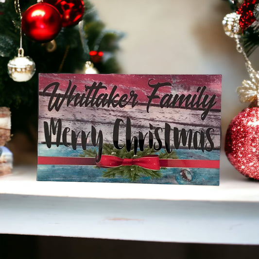 Merry Christmas Your Family Name Colourful Vintage Custom Sign