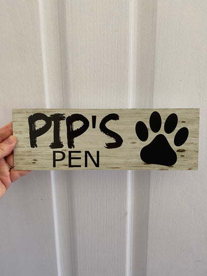 Custom Dog Kennel Sign | Personalised Pet Name Signage | Paw Print | Timber Look Acrylic | Aussie Made