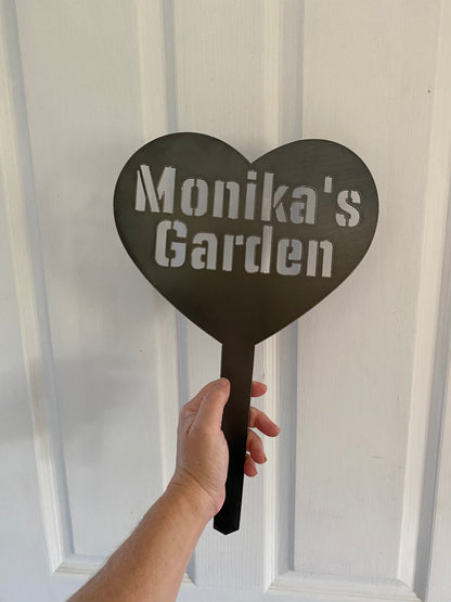 Heart Garden Stake Custom Personalised Name - Rusty Metal - Aussie Made