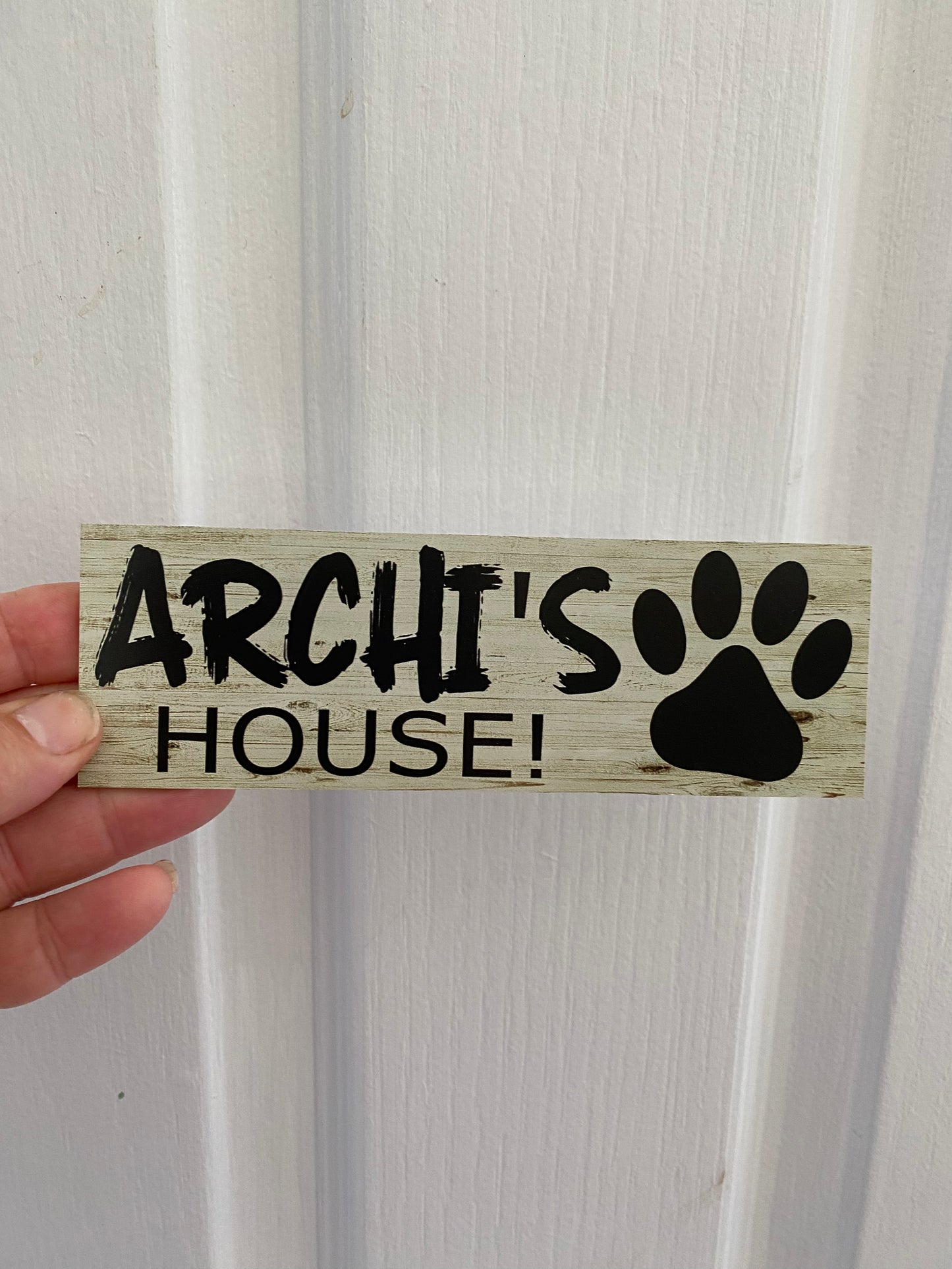 Custom Dog Kennel Sign | Personalised Pet Name Signage | Paw Print | Timber Look Acrylic | Aussie Made