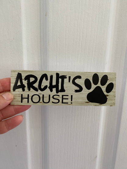 Custom Dog Kennel Sign | Personalised Pet Name Signage | Paw Print | Timber Look Acrylic | Aussie Made